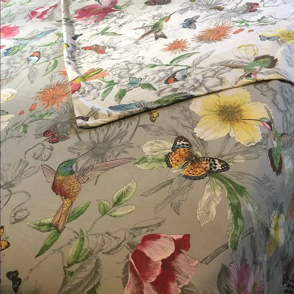 Pottery Barn 100% Cotton Full/Queen Duvet Cover Hummingbirds Butterflies Floral